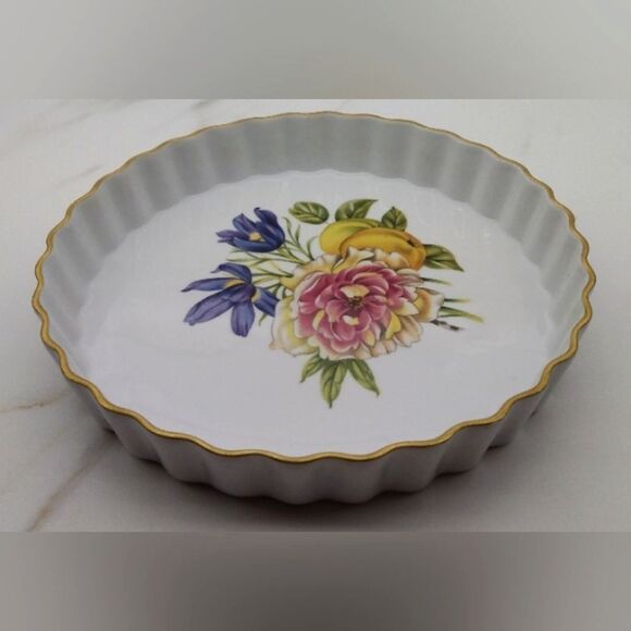 Royal Worcester England Pershore Floral Peony Fruit Pie Dish Plate Vintage - Picture 2 of 16